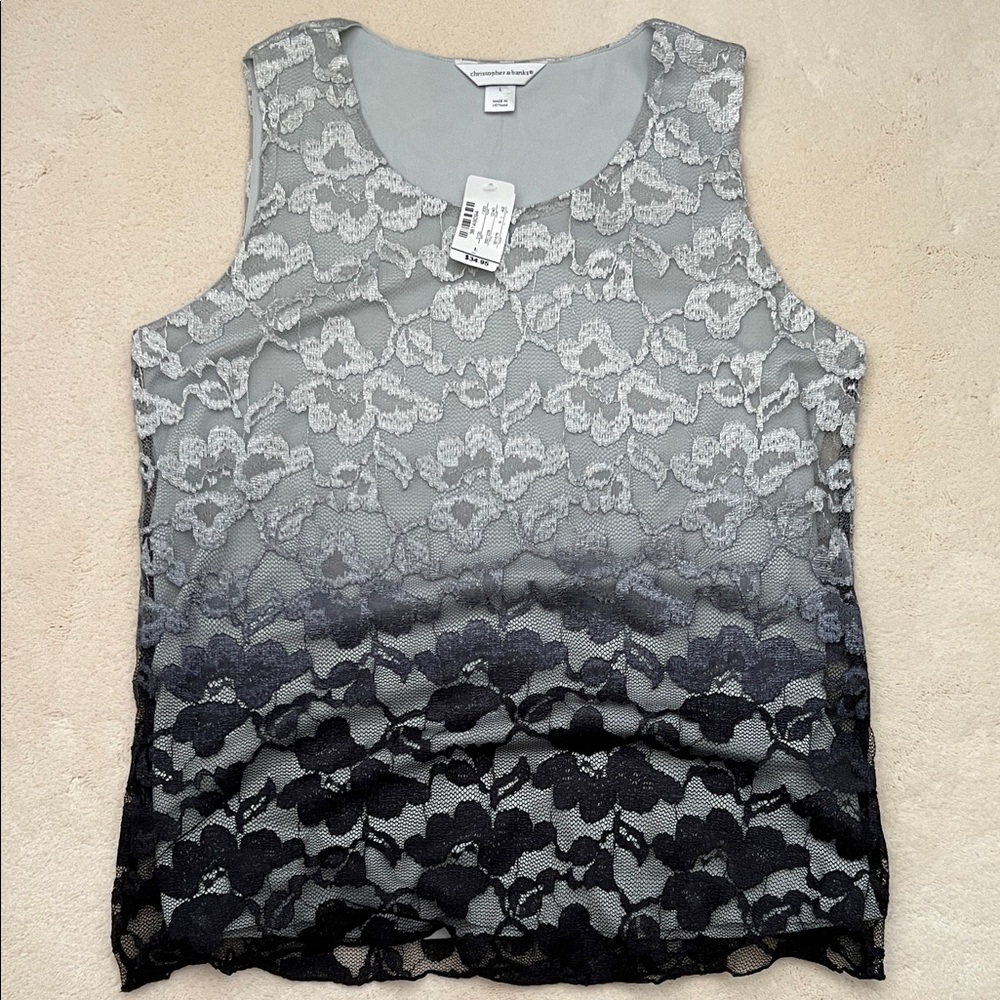 Christopher & Banks Gray and Black Lace Tank Top